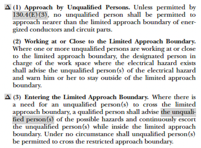 Limited approach Boundary Definition NEC 130.4(E)